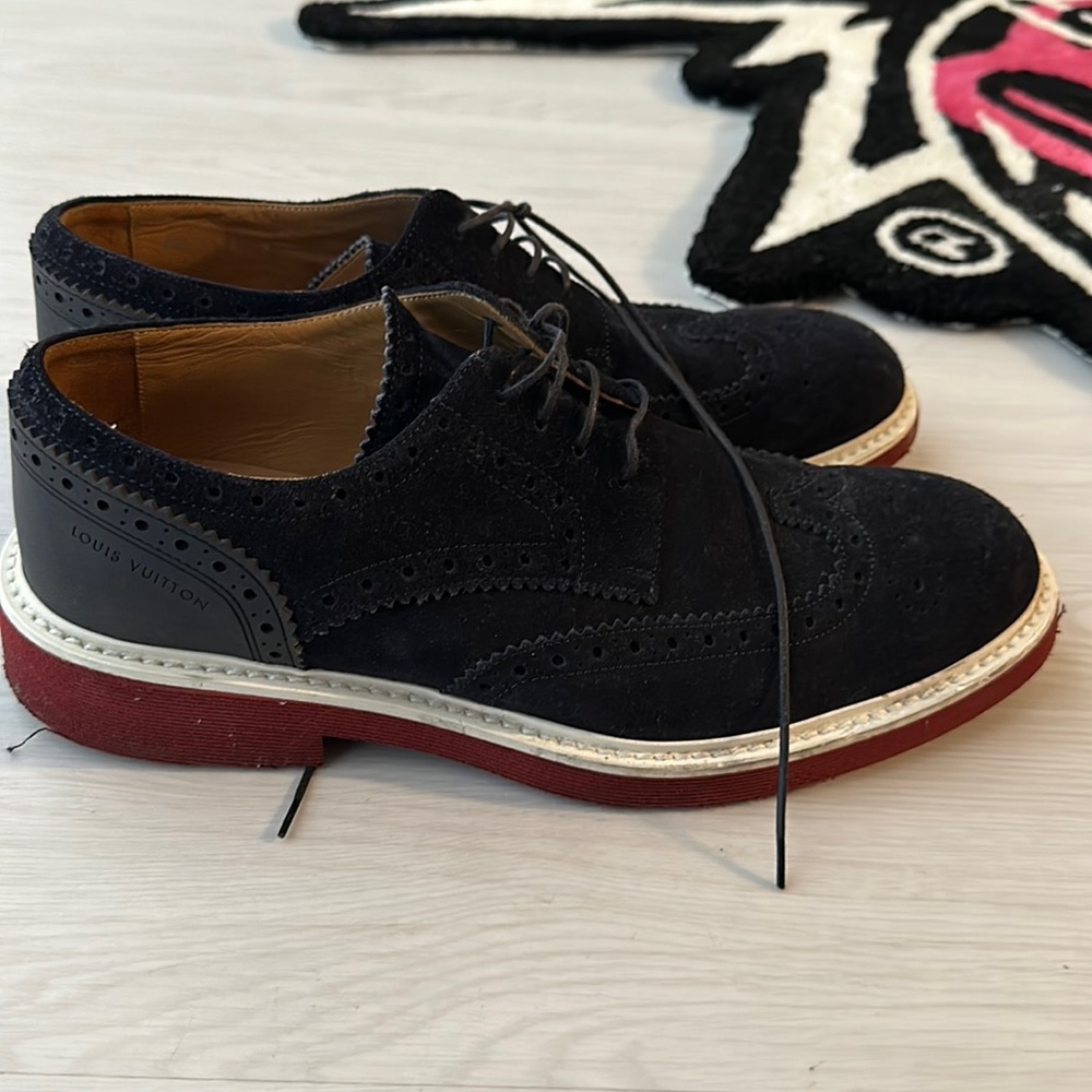Louis Vuitton men’s shoes. Blue Suede upper red lower. size 42 Euro